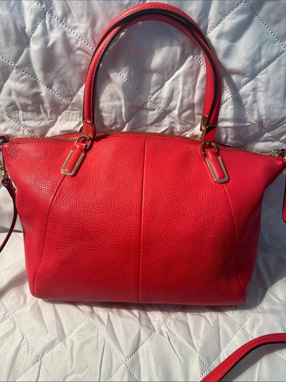 COACH Reddish Coral Madison Kelsey Pebbled Leather Satchel #28095